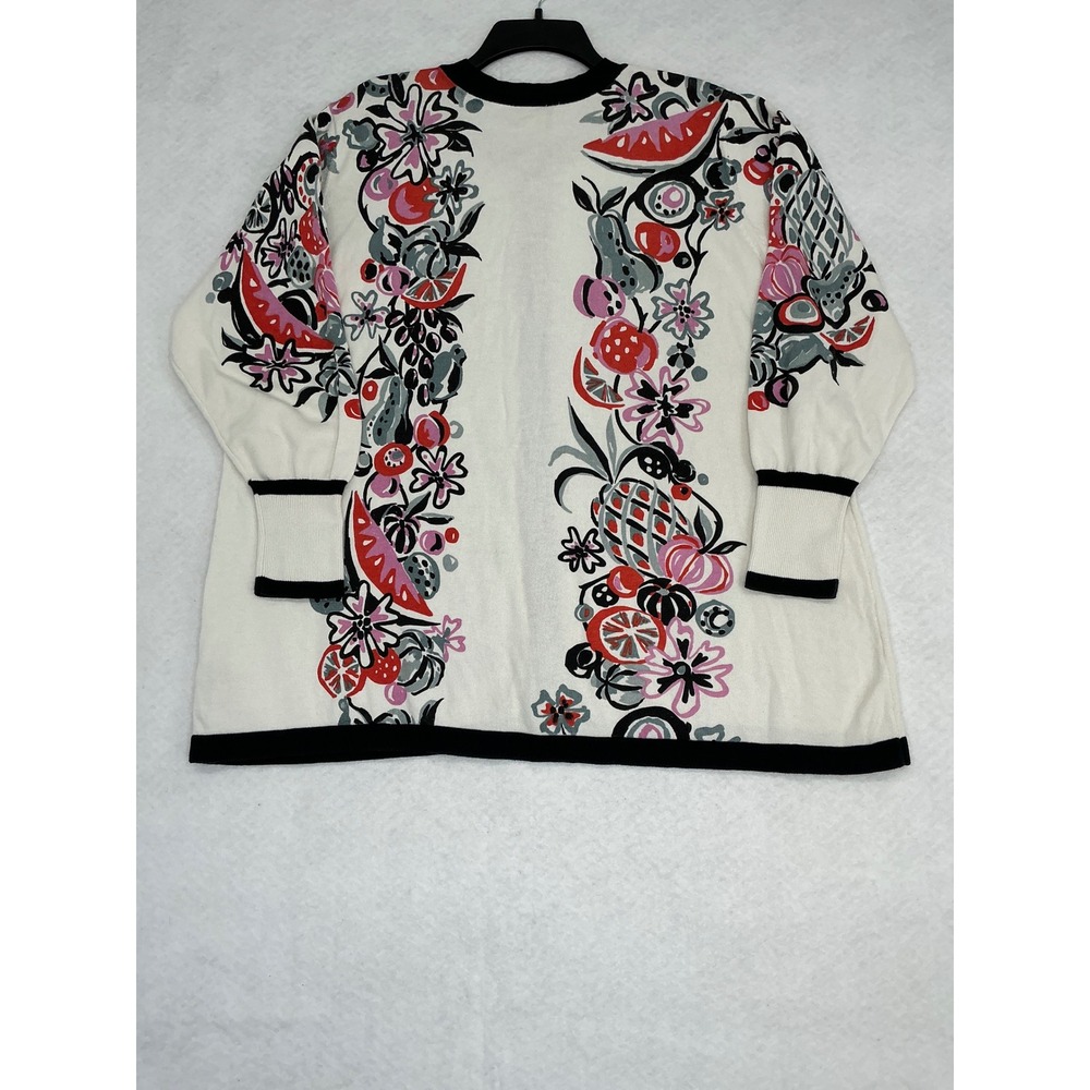 Bob Mackie Cardigan Sweater Women 2X White Fruit Floral Wearable Art A222228 - Picture 6 of 9